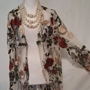 Floral Embroidered Sheer Kimono